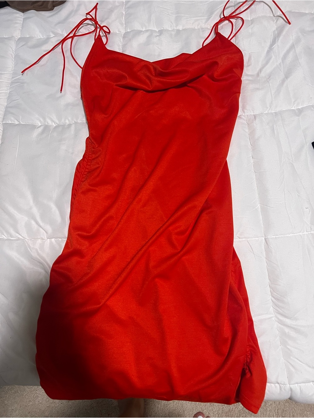 Fashion Nova Red Cowl Neck Midi Slip Dress with Tie Straps